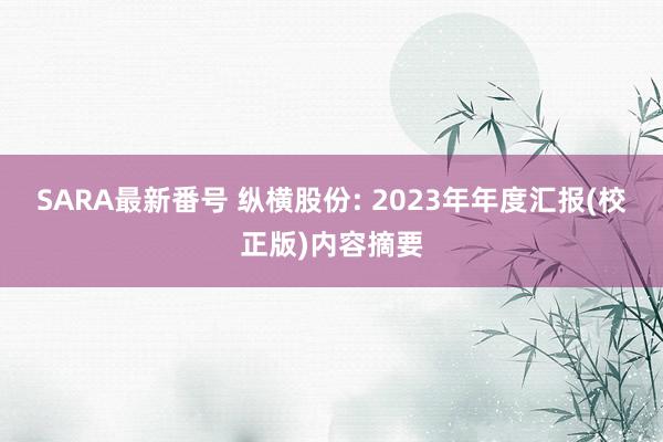 SARA最新番号 纵横股份: 2023年年度汇报(校正版)内容摘要