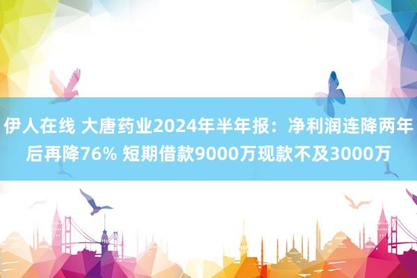 伊人在线 大唐药业2024年半年报：净利润连降两年后再降76% 短期借款9000万现款不及3000万