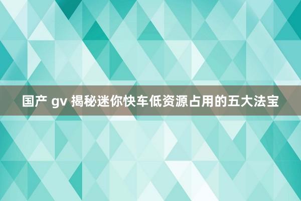 国产 gv 揭秘迷你快车低资源占用的五大法宝